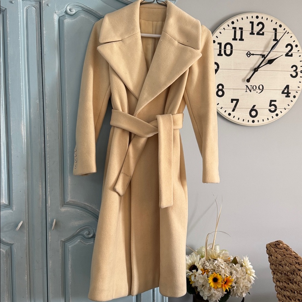 Elegant Cream Belted Women's Coat